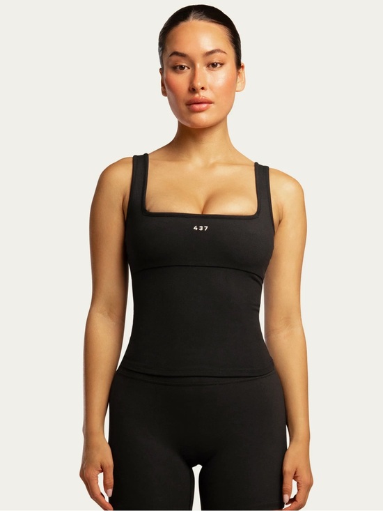 437 Tops - 437 The Square Neck Tank in Black XS